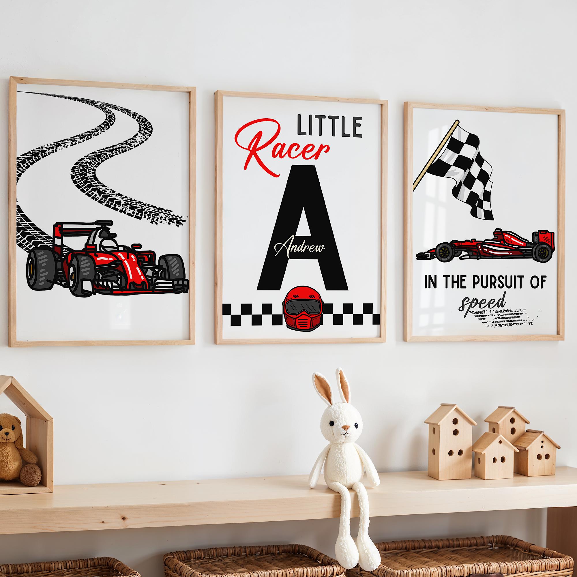 Baby Nursery Decor - Custom Name Racing Car Nursery Prints