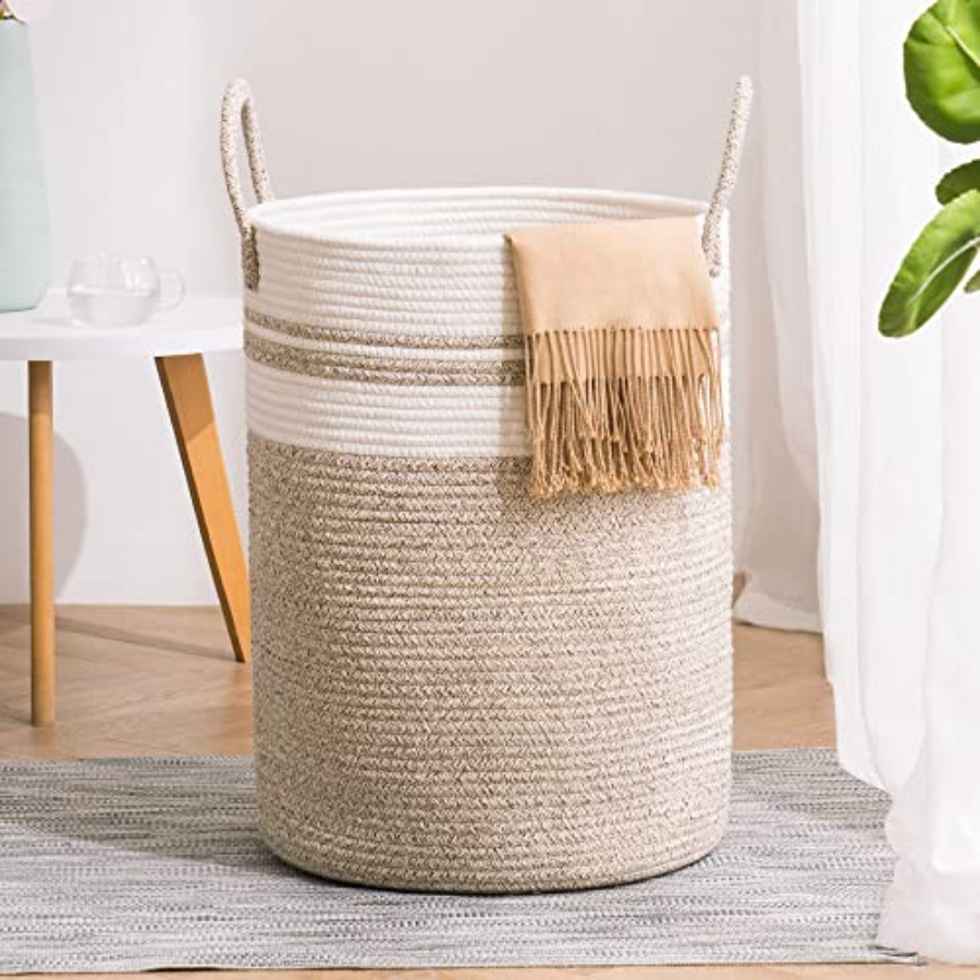 Baby Nursery Laundry Basket - Woven Rope Laundry Hamper Basket 100L