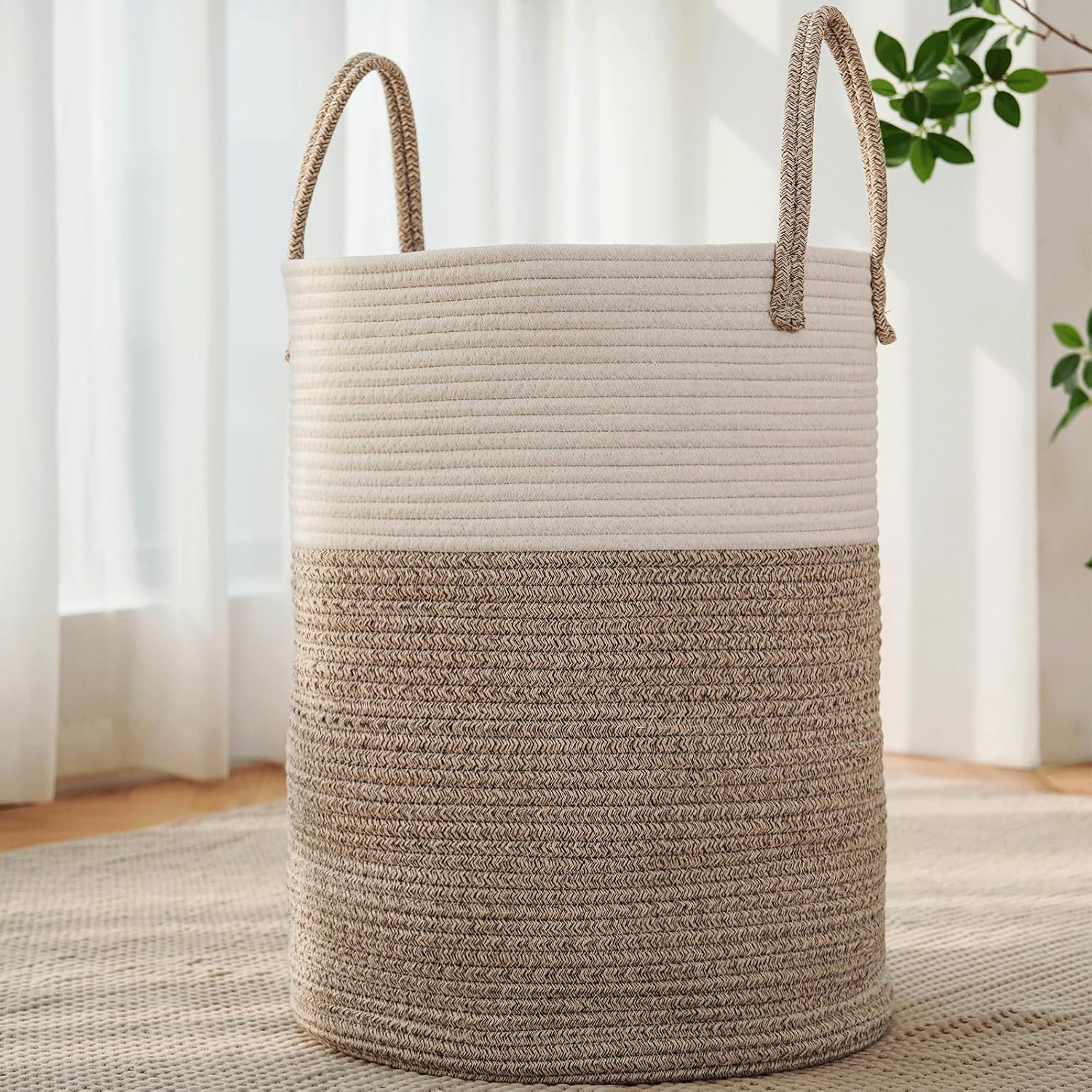 Baby Nursery Laundry Basket - Large Woven Laundry Basket Hamper,60L Cotton