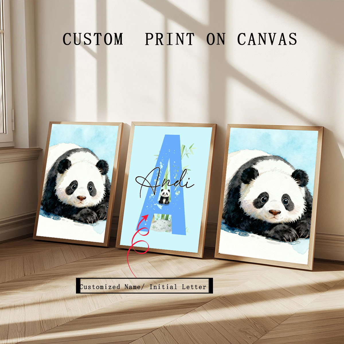 Baby Nursery Decor - 3pcs Personalized Panda Nursery Prints: Girls