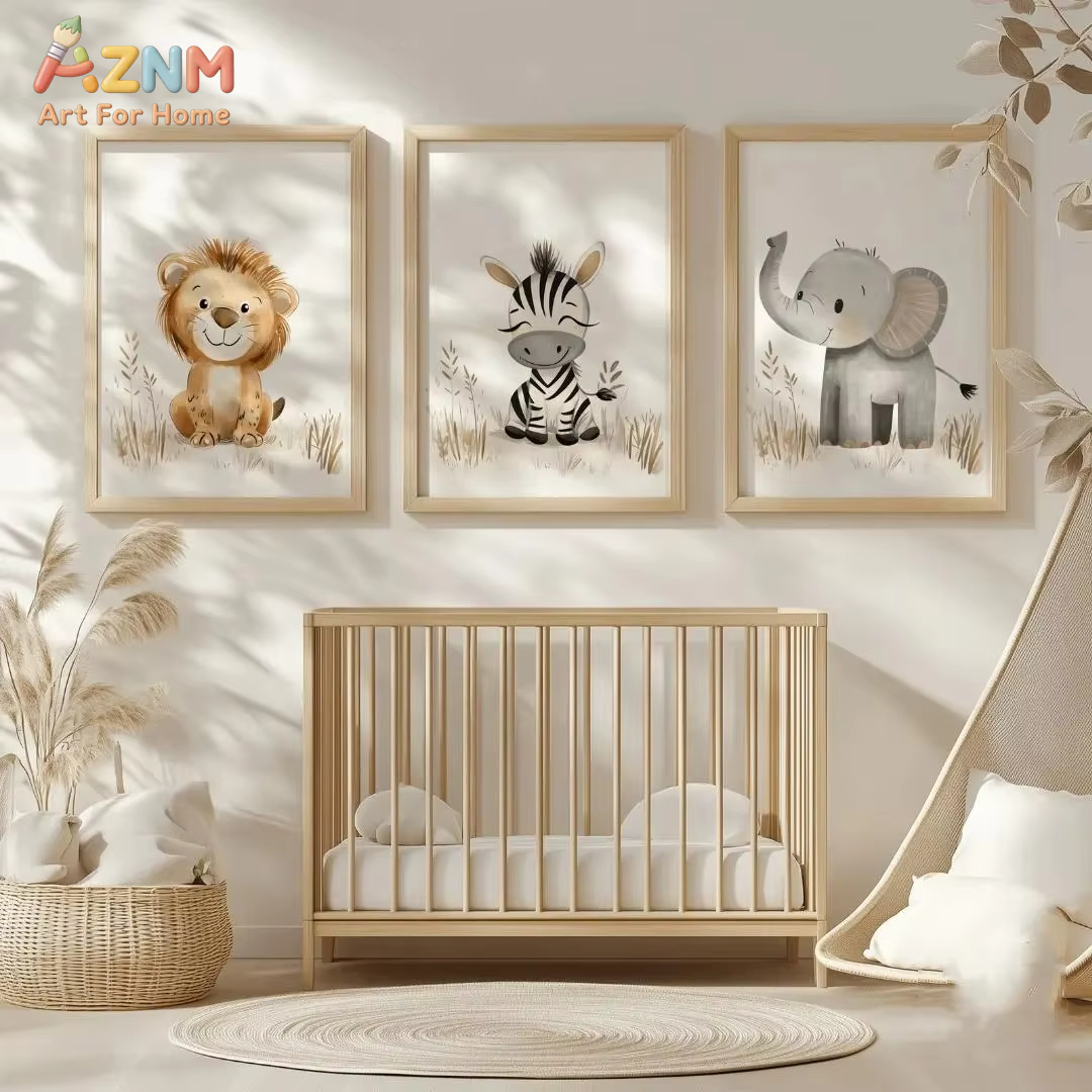 Baby Zebra Nursery - Neutral Nursery Wall Art 3PCS Unframed