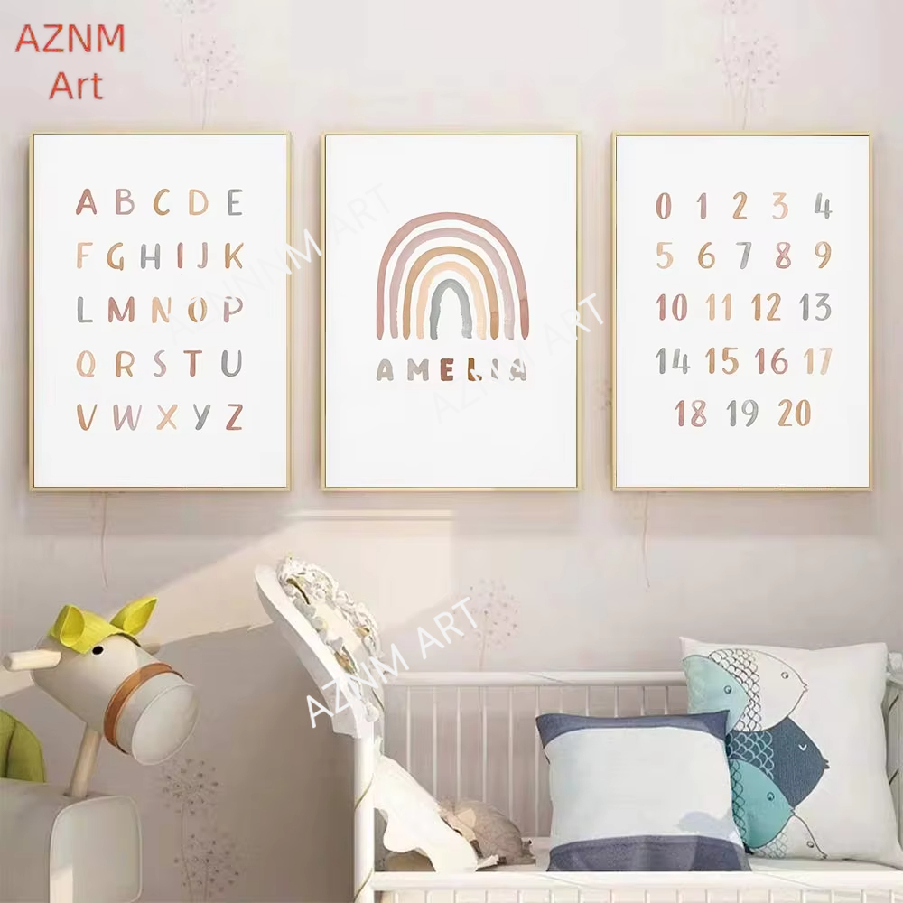 Baby Nursery Girl - 1/3PCS ，Poster Custom ABC 123 Rainbow