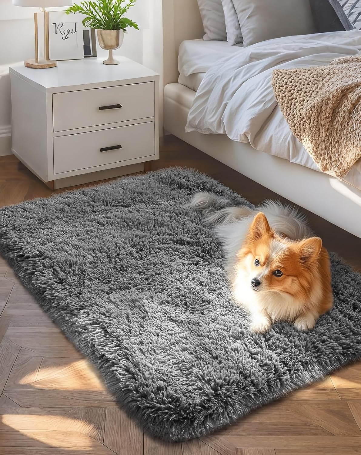 Soft Rug Nursery - Fluffy Soft Grey Small Rug Non