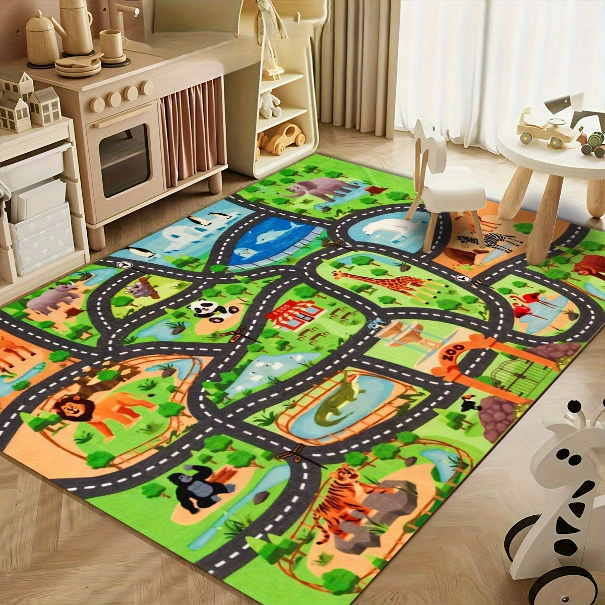 Soft Rug Nursery - Vibrant Zoo Animal Adventure Print Kids