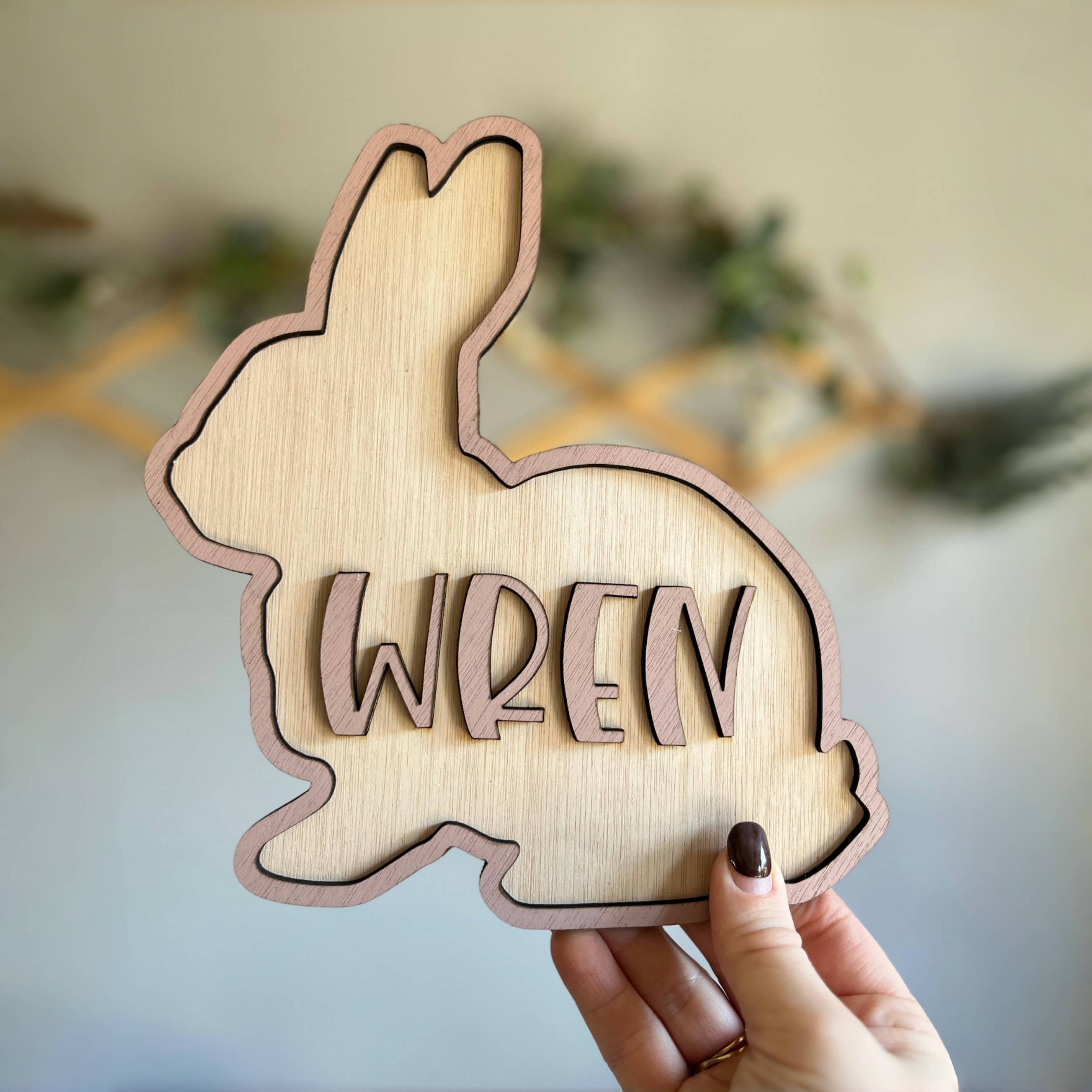 Baby Nursery Decor - Personalized Bunny Name Wooden Door Sign