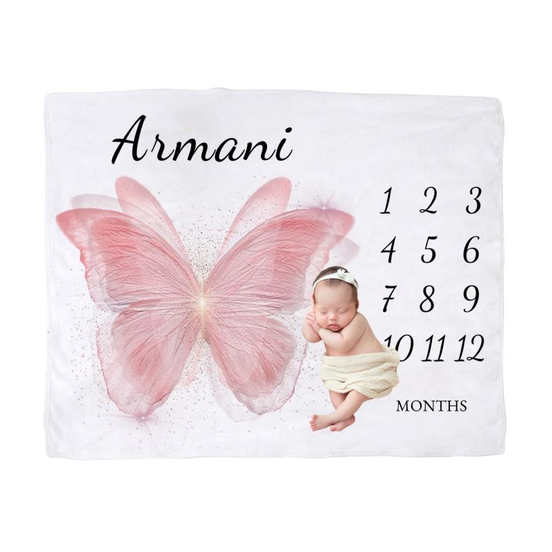 Baby Nursery Girl - VIKAMA Pink Butterfly Baby Milestone Blanket,