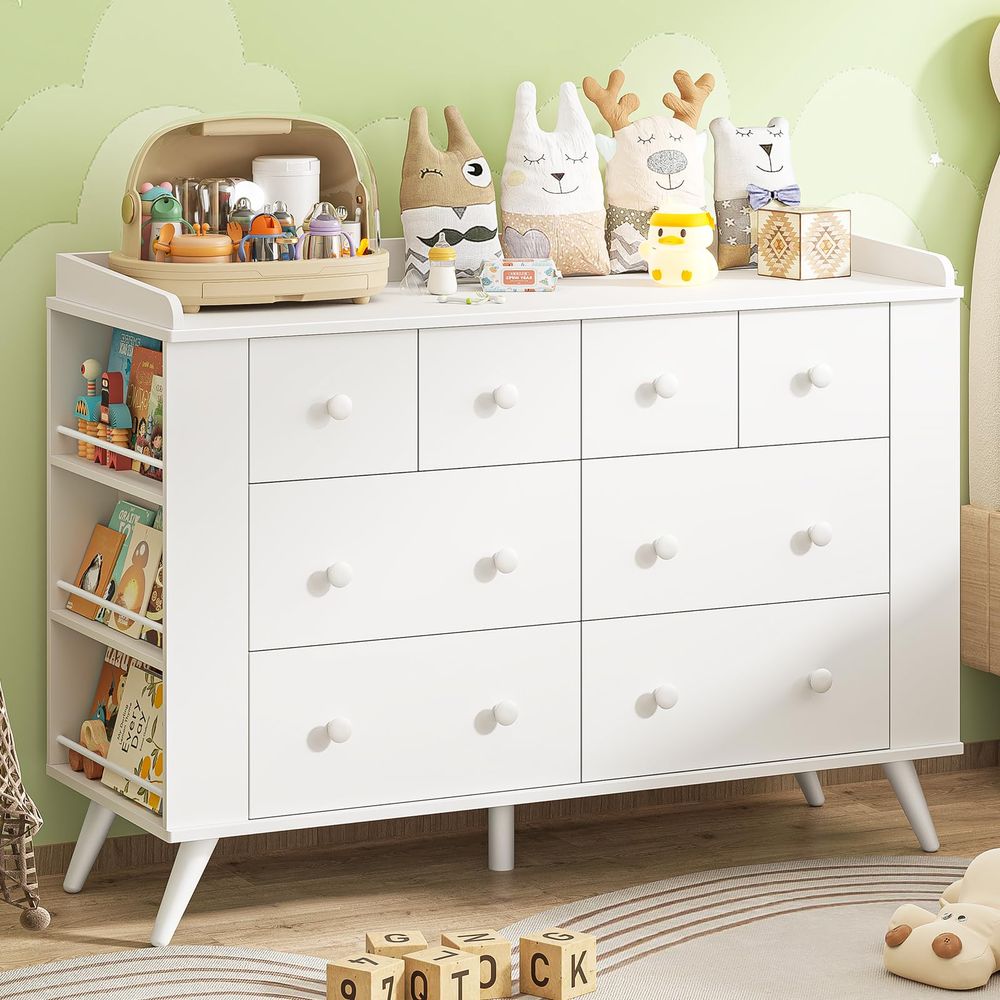 Baby Nursery Dresser Changing Table - Kids Dresser Cabinet with 8 Drawers,