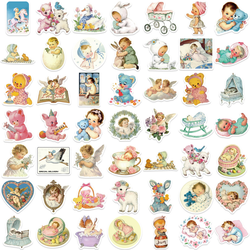 Baby Nursery Stickers - 50pcs Vintage Baby Stickers Cute Retro