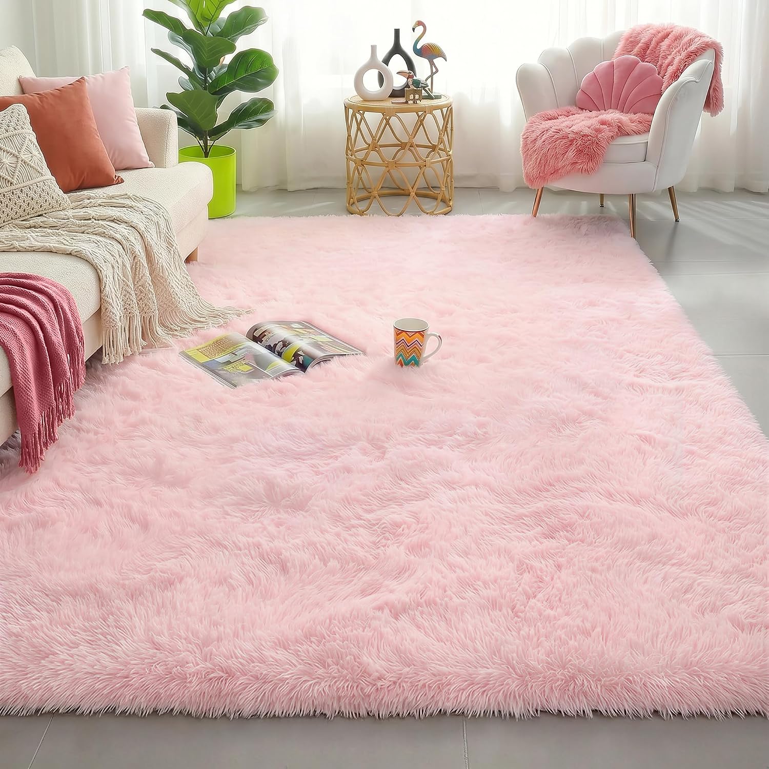 Soft Rug Nursery - Fluffy Pink Area Rug 4x6 for