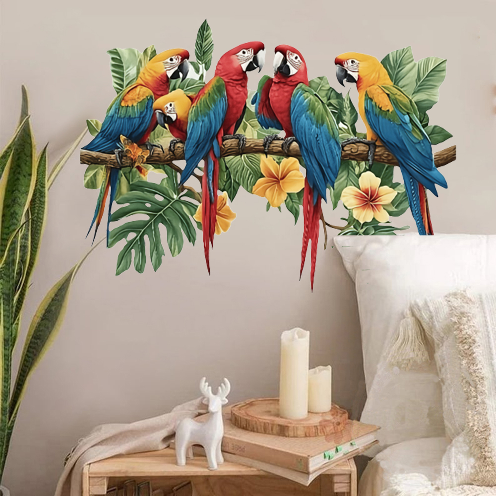 Baby Nursery Stickers - 3Pcs Parrots on Branch Wall Stickers
