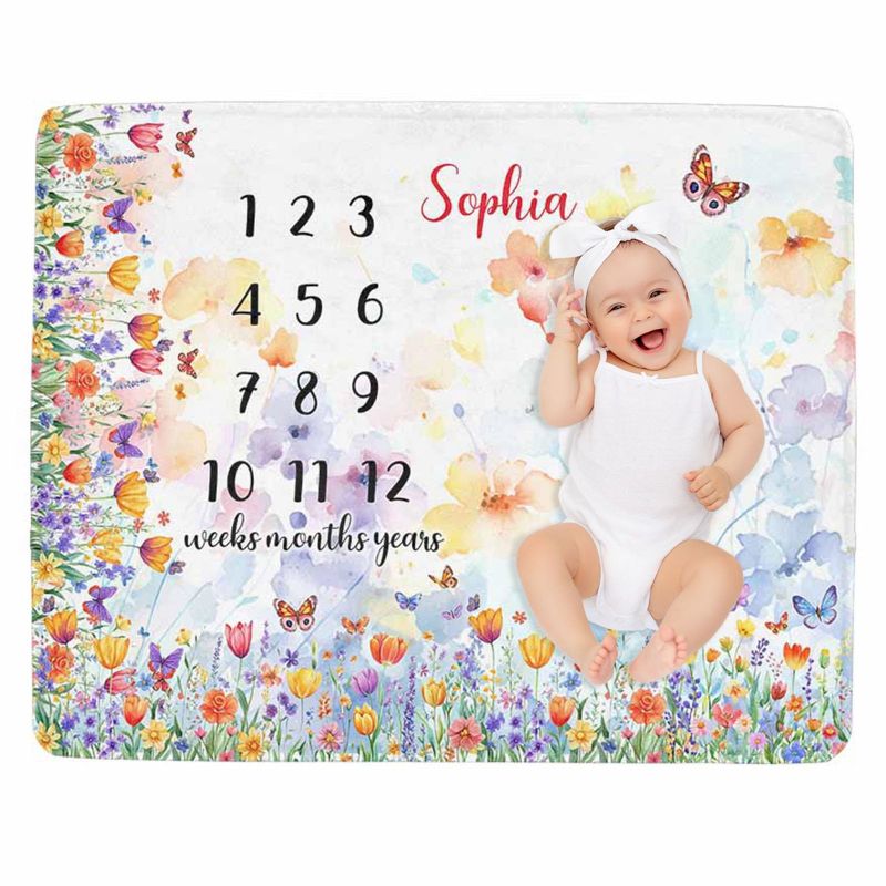Baby Nursery Girl - VIKAMA Wildflower Butterfly Baby Milestone Blanket,