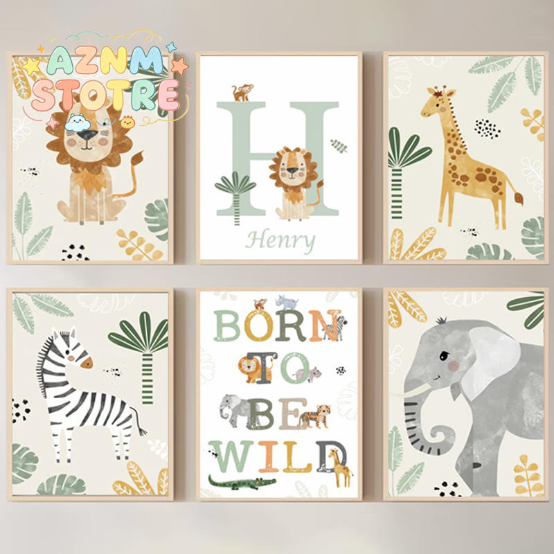 Baby Zebra Nursery - Baby Name Customized Poster Jungle Animals