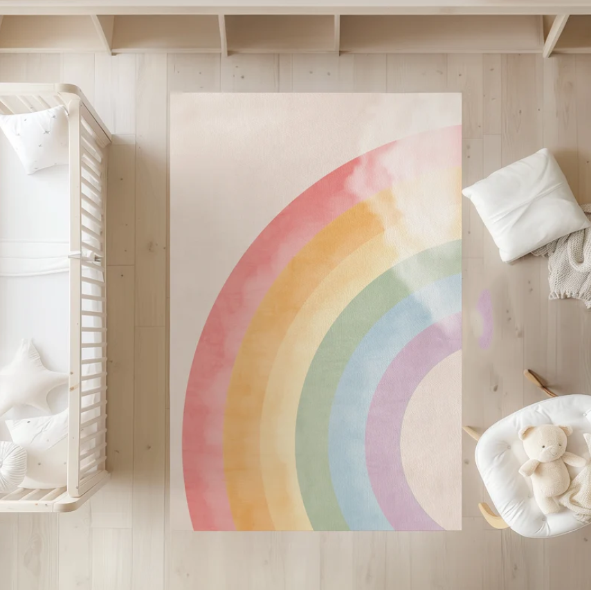 Watercolor Rainbow Nursery Rug - đánh giá và giá Soft Rug Nursery