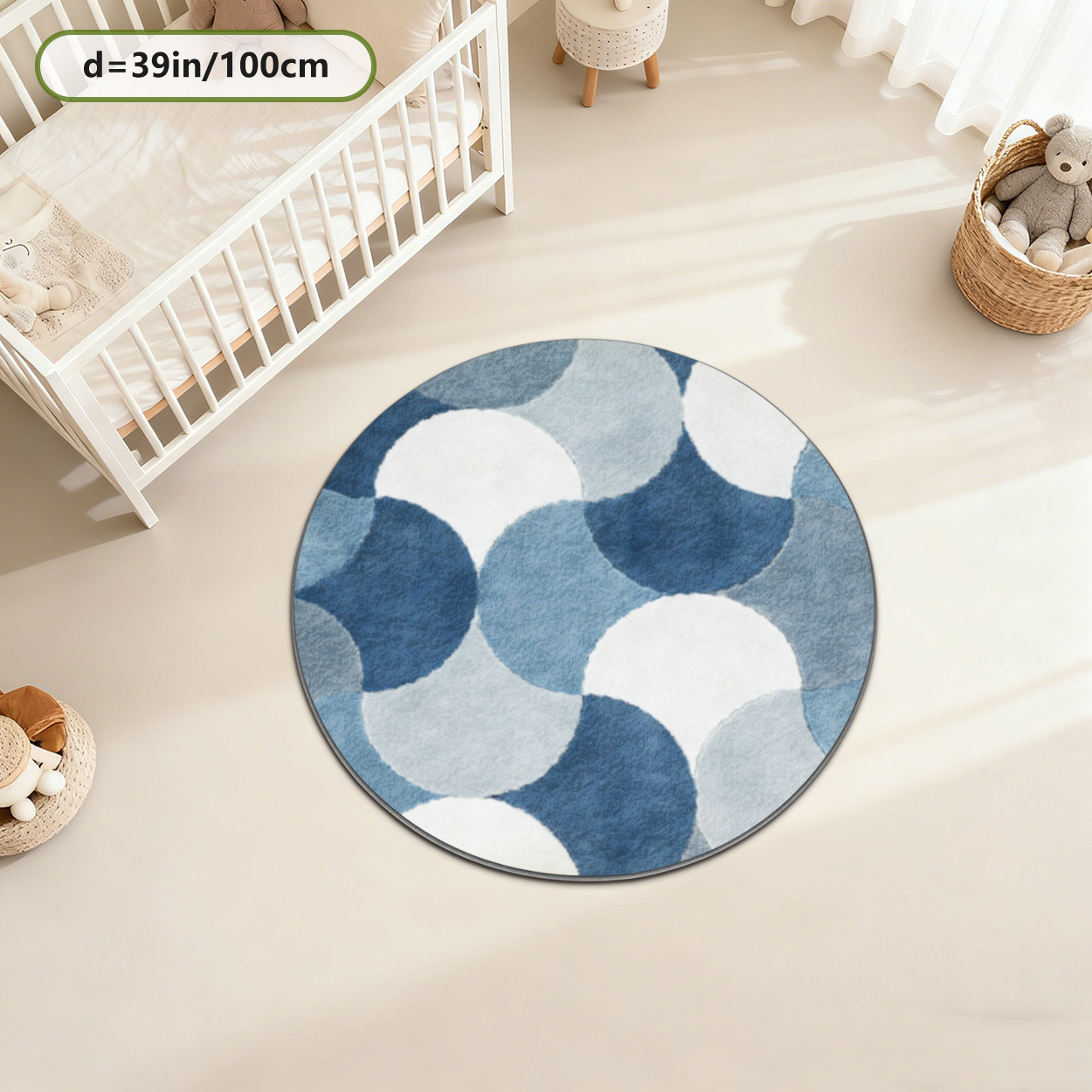 Kids Round Geometric Blue Patt - đánh giá và giá Baby Nursery Carpet