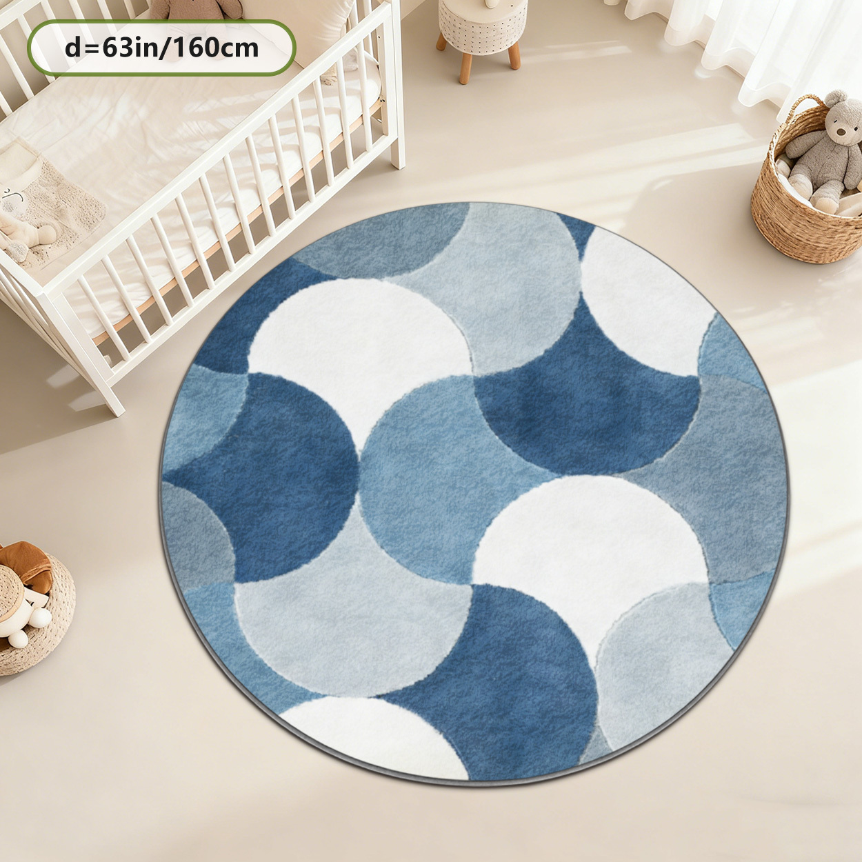 Kids Round Geometric Blue Patt - đánh giá và giá Baby Nursery Carpet