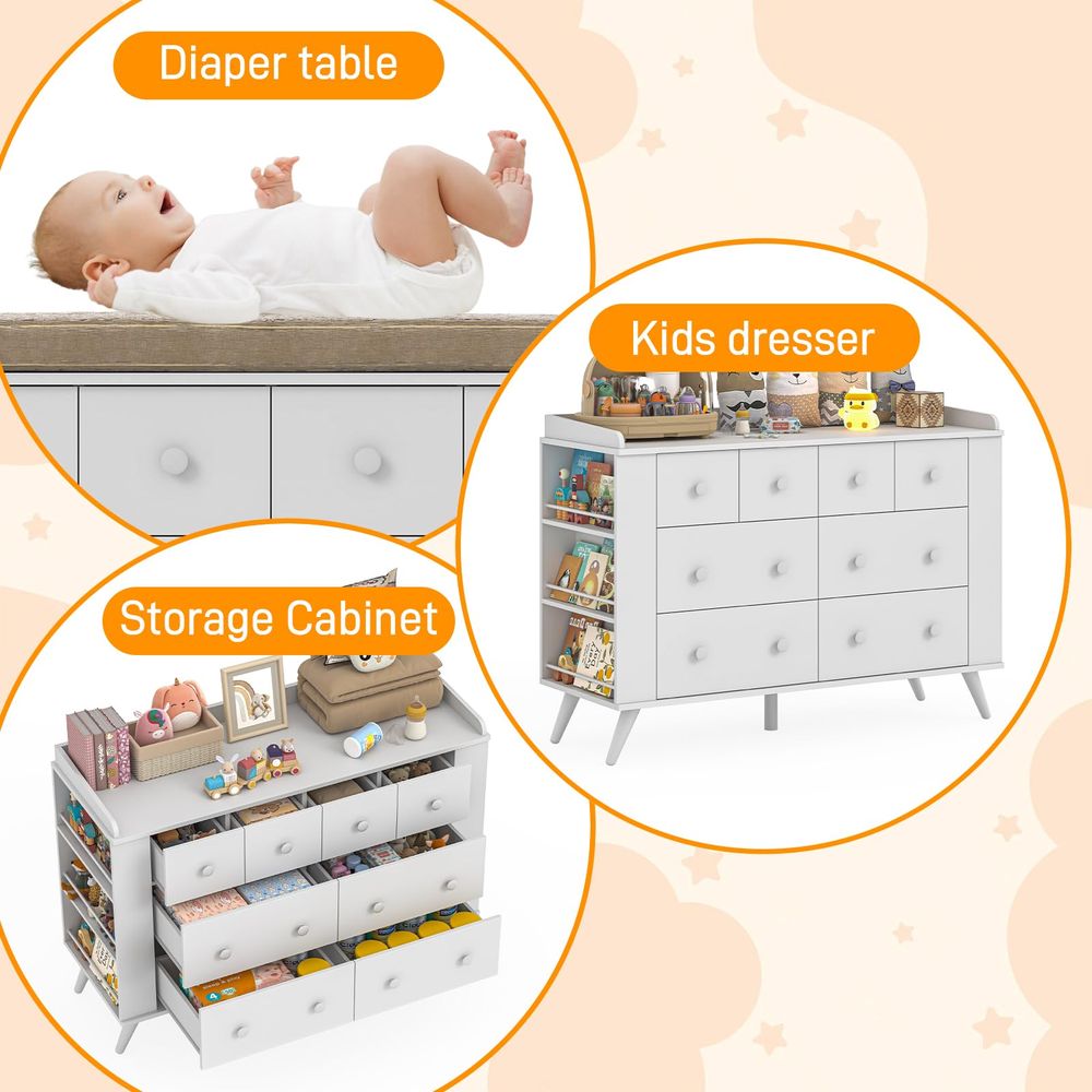 Kids Dresser Cabinet with 8 Dr - đánh giá và giá Baby Nursery Dresser Changing Table