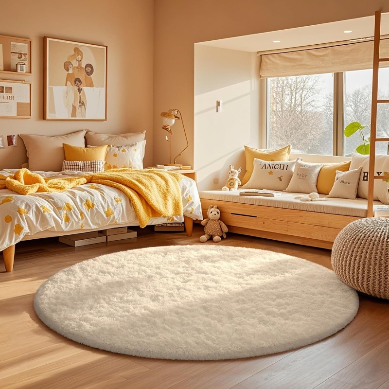 Round Cream White Rug Soft Flu - đánh giá và giá Soft Rug Nursery
