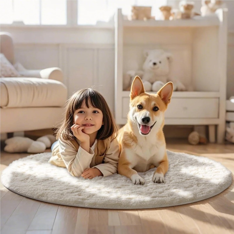 Round Cream White Rug Soft Flu - đánh giá và giá Soft Rug Nursery