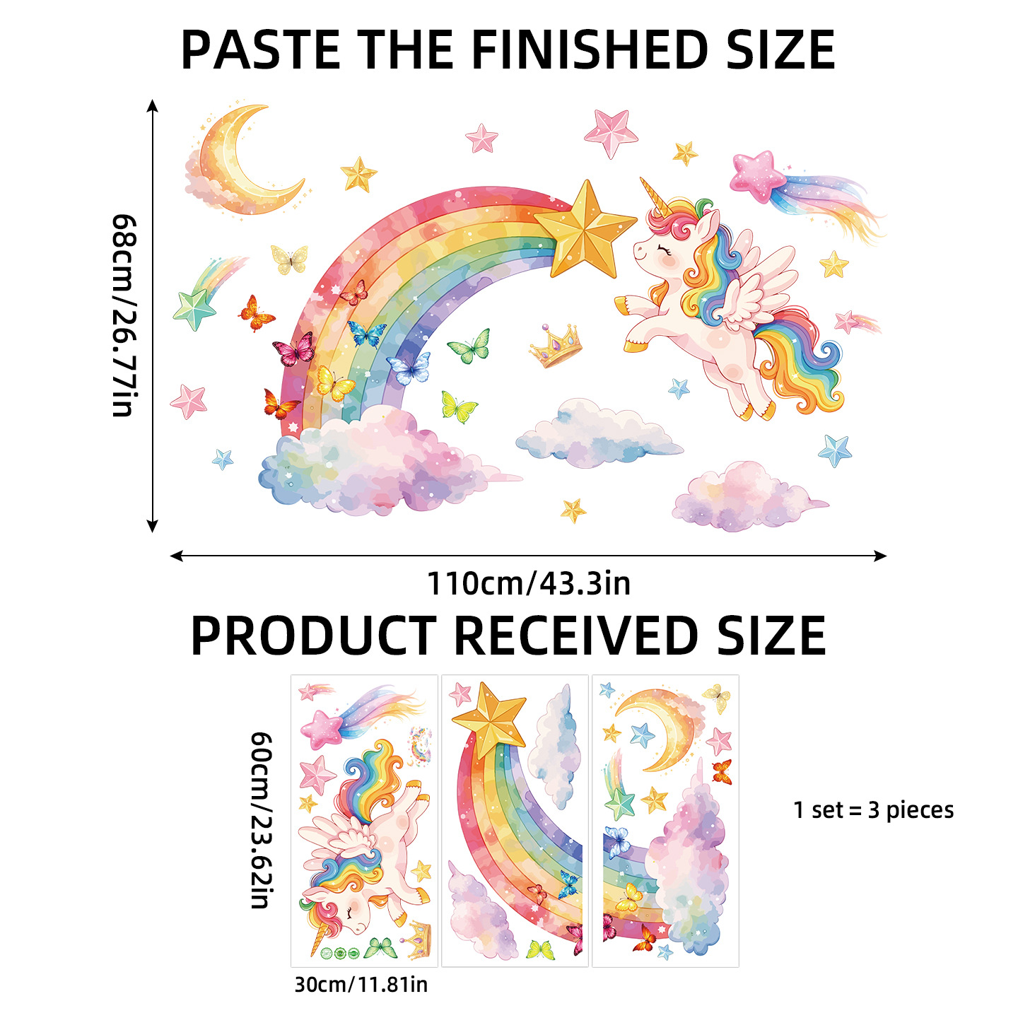 Unicorn Rainbow Butterfly Wall - đánh giá và giá Baby Nursery Stickers
