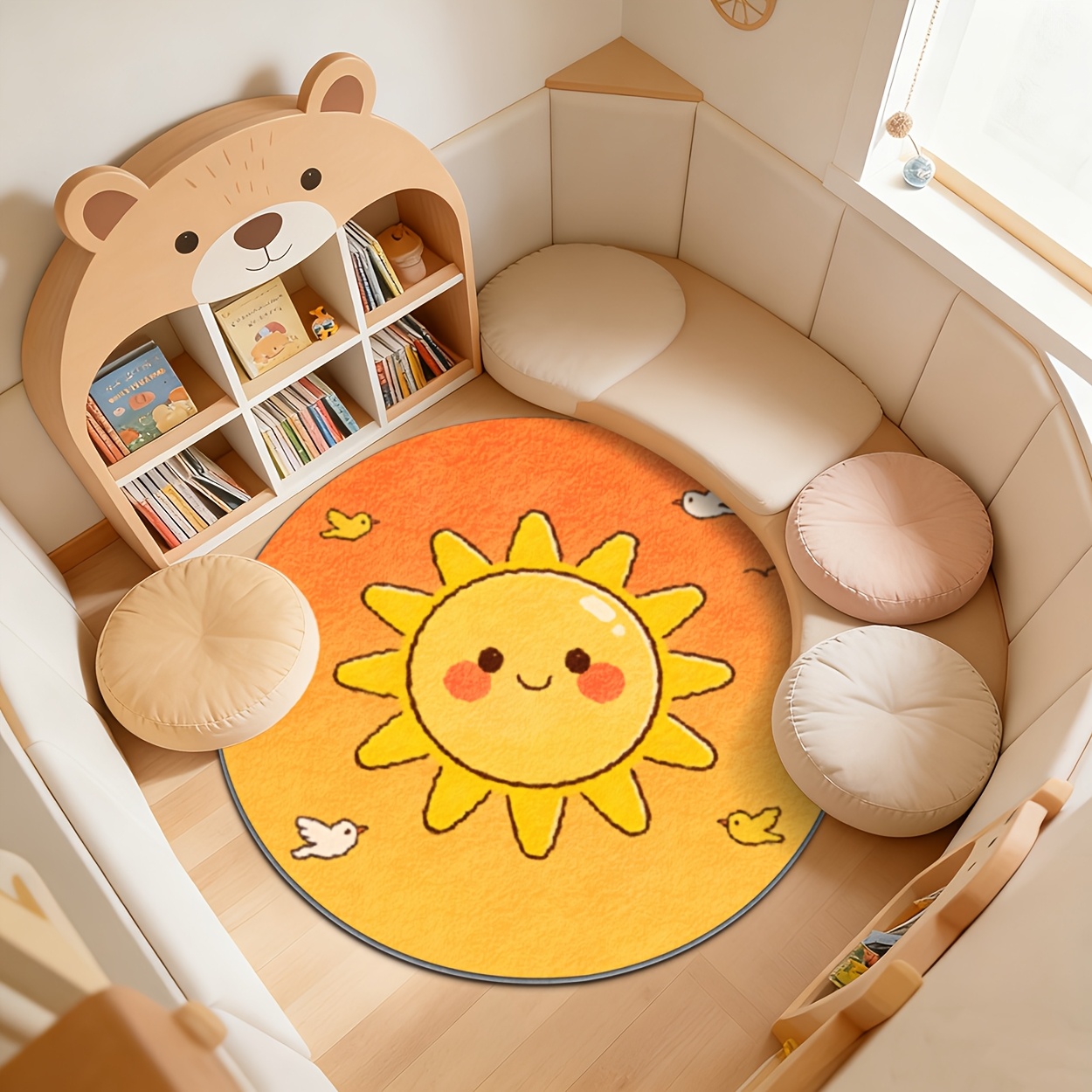 Kids Round Sun Rug Yellow Play - đánh giá và giá Baby Nursery Carpet
