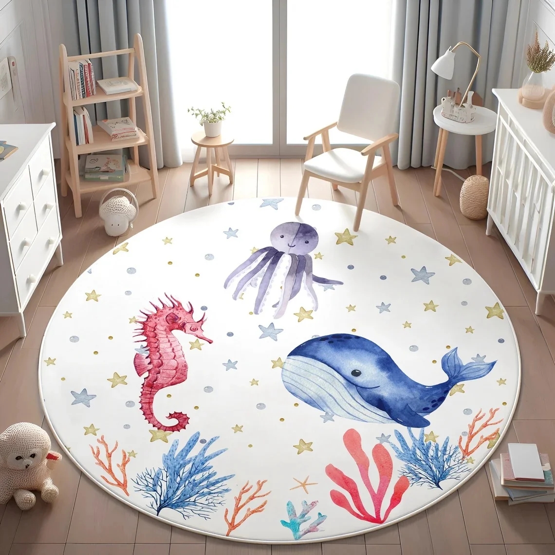 Blue Marine Animals Round Carp - đánh giá và giá Baby Nursery Carpet