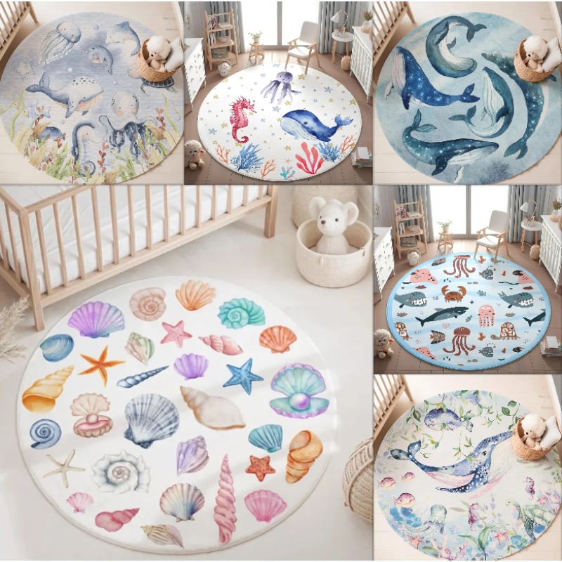 Blue Marine Animals Round Carp - đánh giá và giá Baby Nursery Carpet