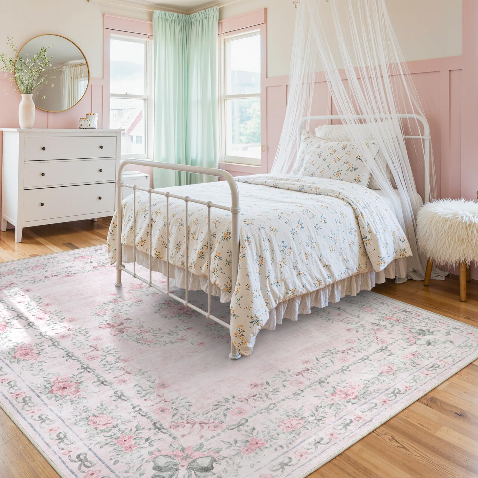 Floral Bow Rug for Girls Bedro - đánh giá và giá Baby Nursery Carpet