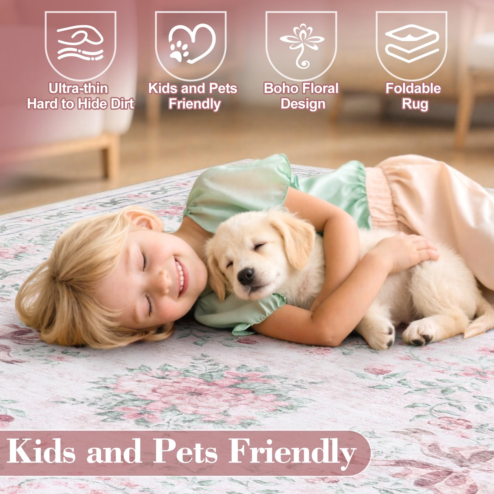 Floral Bow Rug for Girls Bedro - đánh giá và giá Baby Nursery Carpet