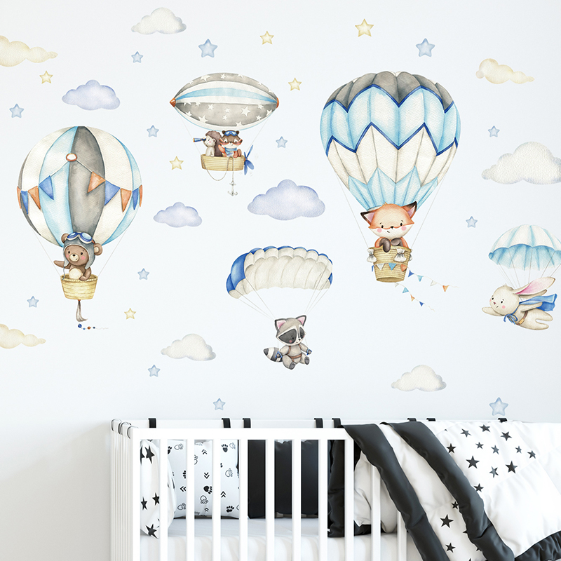 Cartoon Cute Animals Hot Air B - đánh giá và giá Baby Nursery Stickers