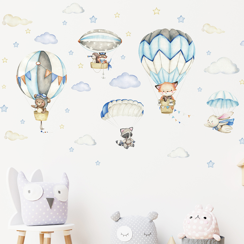 Cartoon Cute Animals Hot Air B - đánh giá và giá Baby Nursery Stickers