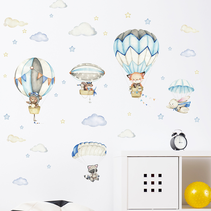Cartoon Cute Animals Hot Air B - đánh giá và giá Baby Nursery Stickers
