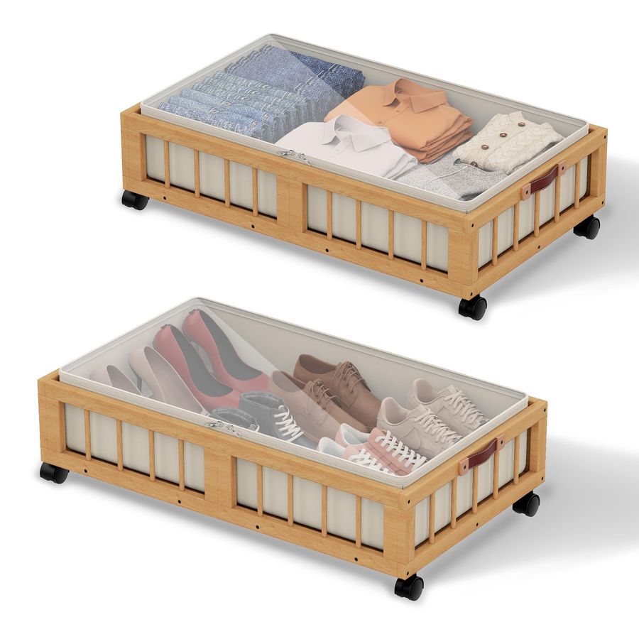 2Pack Bamboo Under Bed Storage - đánh giá và giá Storage Basket Fabric
