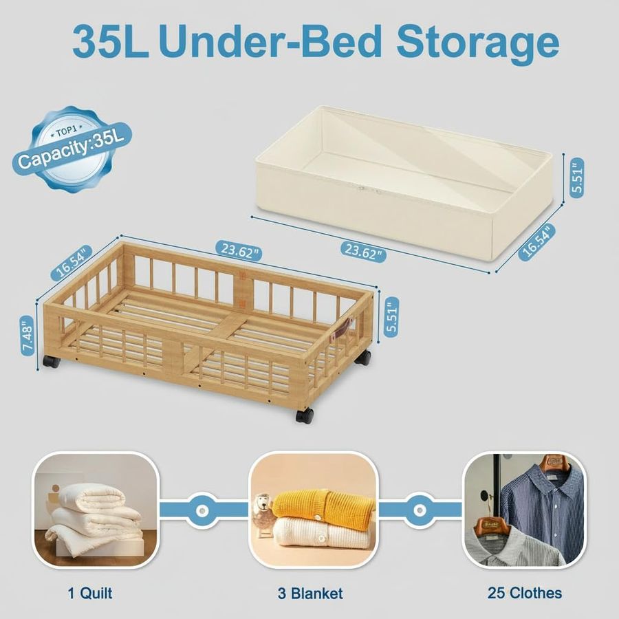 2Pack Bamboo Under Bed Storage - đánh giá và giá Storage Basket Fabric