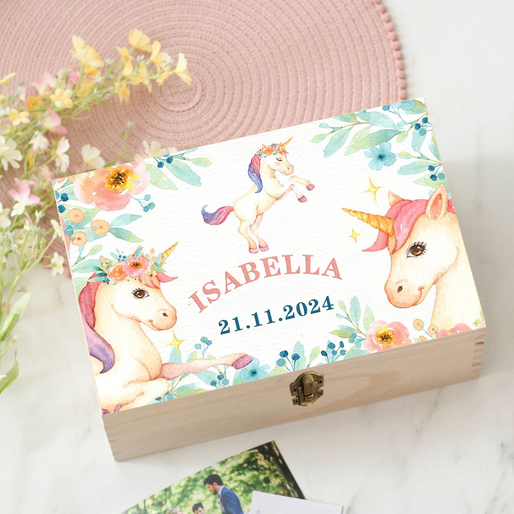 Personalized Unicorn Baby Wood - đánh giá và giá Baby Keepsake Box