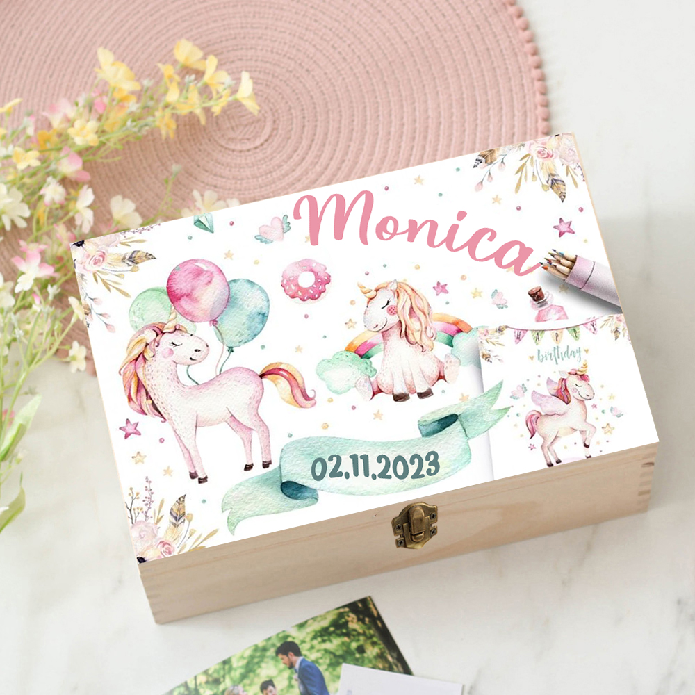 Personalized Unicorn Baby Wood - đánh giá và giá Baby Keepsake Box