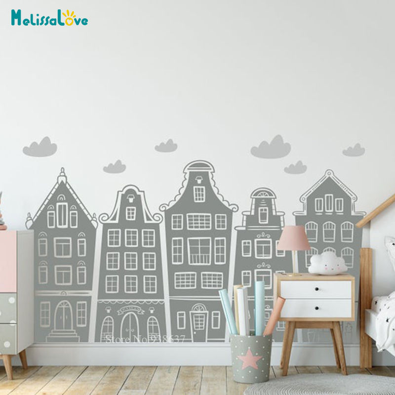 Scandinavian Houses & Clouds D - đánh giá và giá Baby Nursery Stickers
