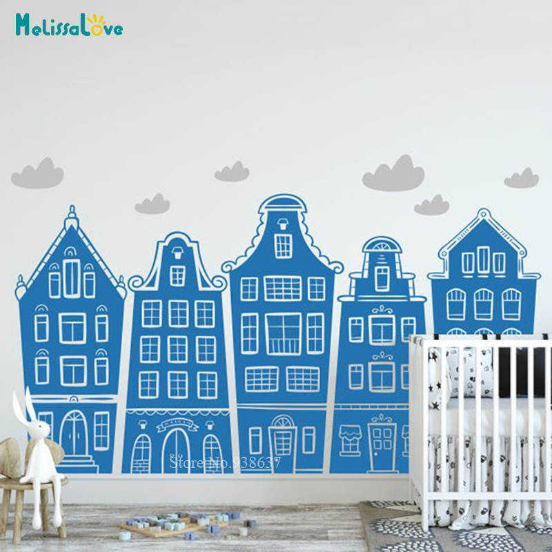 Scandinavian Houses & Clouds D - đánh giá và giá Baby Nursery Stickers