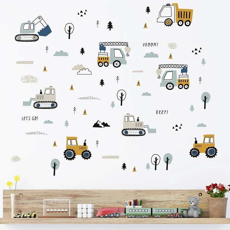 Hand Drawn Cute Cars Cargo Tru - đánh giá và giá Baby Nursery Stickers