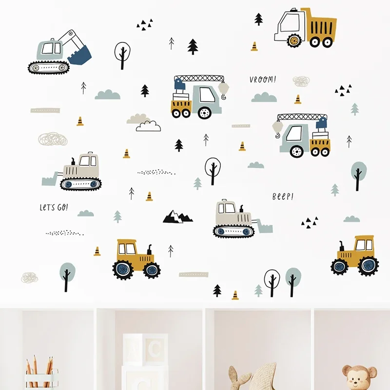 Hand Drawn Cute Cars Cargo Tru - đánh giá và giá Baby Nursery Stickers