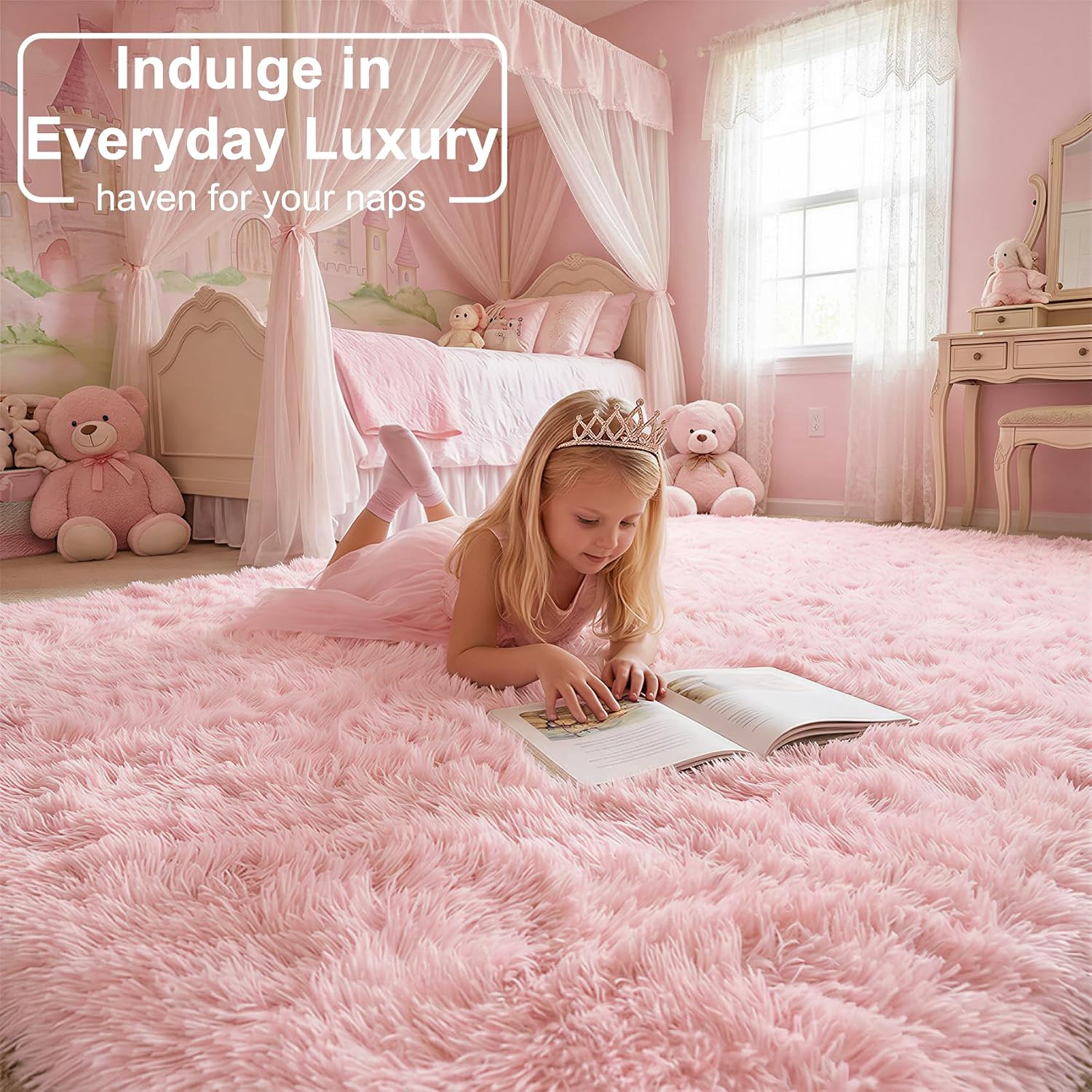 Fluffy Pink Area Rug 4x6 for B - đánh giá và giá Soft Rug Nursery