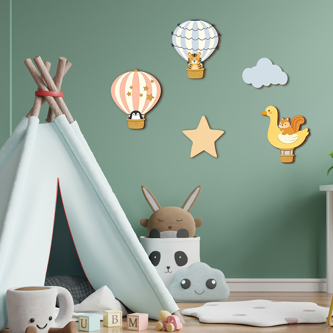 5Pcs Animal Hot Air Balloon Wo - đánh giá và giá Baby Nursery Stickers