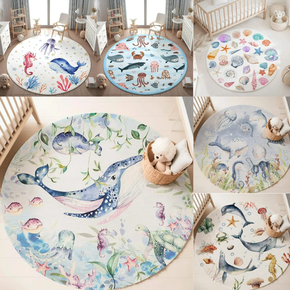 Blue Marine animal Round Carpe - đánh giá và giá Baby Nursery Carpet