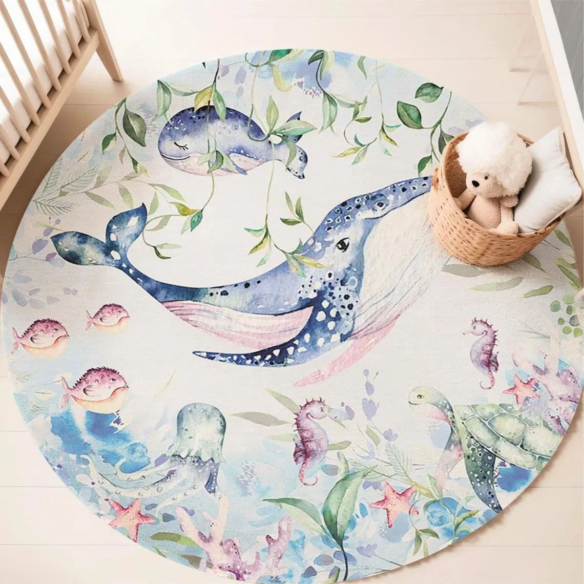 Blue Marine animal Round Carpe - đánh giá và giá Baby Nursery Carpet