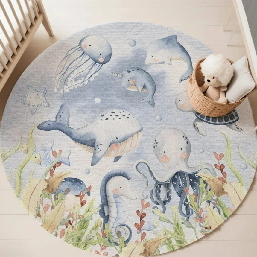 Blue Marine animal Round Carpe - đánh giá và giá Baby Nursery Carpet